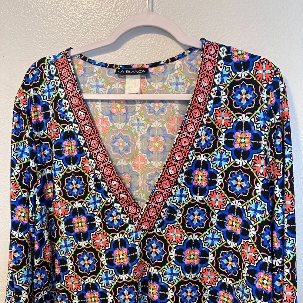 La Blanca Size-XL Women Tunic Dress Swim Cover Up Beach Mosaic Floral‎